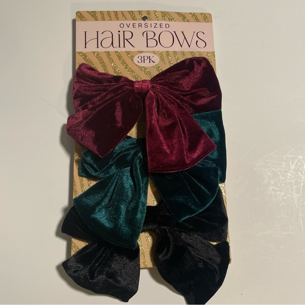 Oversized Hair Bows 3-Pack - Burgundy, Green, Black